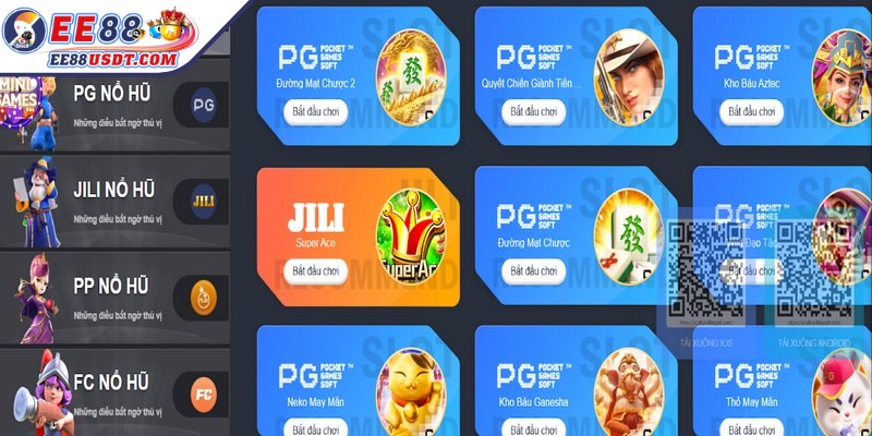 Sảnh nổ hũ EE88 tập trung phát triển nhiều tựa game slot chất lượng